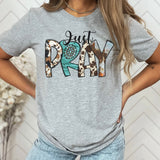 Just Pray Cow Print Western Shirt for Women, Custom Shirts for Women, Personalized Shirts for Women, Gift for Mom, #5029