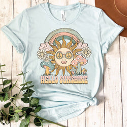 Hello Sunshine Retro Mushroom Shirt for Women, Custom Shirts for Women, Personalized Shirts for Women, Gift for Mom, #5086