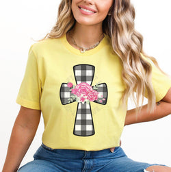 Floral Plaid Easter Cross Shirt for Women, Custom Shirts for Women, Personalized Shirts for Women, Gift for Mom, #5035