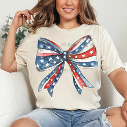 4th of July Coquette Patriotic Bow Shirt for Women, Graphic T-shirts for Women, Custom Shirts for Women, Custom Tee, #5250-BCNatural