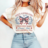 4th of July Patriotic Bow Shirt for Women, Graphic T-shirts for Women, Custom Shirts for Women, Custom Tee, #5235-BCNatural