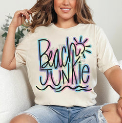 Colorful Beach Junkie Shirt for Women, Graphic T-shirts for Women, Custom Shirts for Women, Custom Tee, #5238-BCNatural