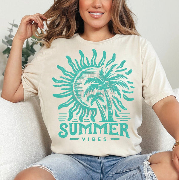 Summer Vibes Sunset Shirt for Women, Graphic T-shirts for Women, Custom Shirts for Women, Custom Tee, #5248-BCNatural