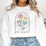 Floral God is Good Wildflower Shirt for Women, Graphic T-shirts for Women, Custom Shirts for Women, Custom Tee, #5233-BCWhite