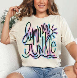 Colorful Summer Junkie Shirt for Women, Graphic T-shirts for Women, Custom Shirts for Women, Custom Tee, #5241-BCNatural