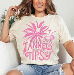 Tanned and Tipsy Beach Sunset Shirt for Women, Graphic T-shirts for Women, Custom Shirts for Women, Custom Tee, #5249-BCNatural