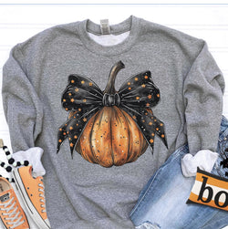 Coquette Bow Fall Halloween Pumpkin Shirt for Women, Sweatshirts for Women, Custom Tees, Custom Sweatshirts, Crewnecks for Women, #5456