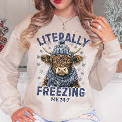 Literally Freezing Funny Winter Cow Shirts for Women, Sweatshirts for Women, Custom Tees, Custom Sweatshirts, Crewnecks for Women, #5601