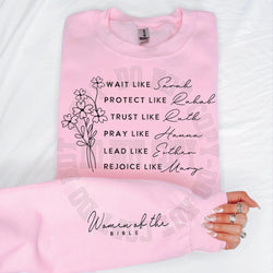 Women of the Bible Matching Sleeve Shirt, Shirt with Saying on Sleeve, Mental Health Sweatshirt, Custom Sweatshirt, Custom Tee,  #4823/4824