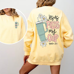 Oversized Jesus Fills My Cup Retro Faith Sweatshirt, Oversized Sweatshirts for Women, Faith Sweatshirt, Daisy Sweatshirt, #4733/4734