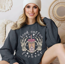 Valentines Day Iced Coffee Skellie Sweatshirt for Women, Trendy Crewneck Sweatshirt, Custom Sweatshirt, Custom Crewneck,  #4882