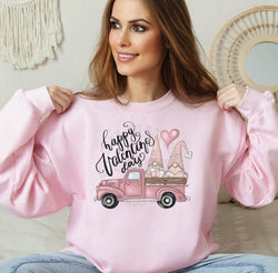 Happy Valentines Day Gnome Truck Sweatshirt for Women, Trendy Crewneck Sweatshirt, Custom Sweatshirt, Custom Crewneck,  #4908