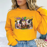 Mardi Gras Cows Crewneck Sweatshirt for Women, Trendy Crewneck Sweatshirt, Custom Sweatshirt, Custom Crewneck, #4933