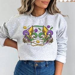 Mardi Gras Skeleton Hands Crewneck Sweatshirt for Women, Trendy Crewneck Sweatshirt, Custom Sweatshirt, Custom Crewneck, #4936