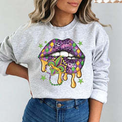 Mardi Gras Lips Crewneck Sweatshirt for Women, Trendy Crewneck Sweatshirt, Custom Sweatshirt, Custom Crewneck, #4942