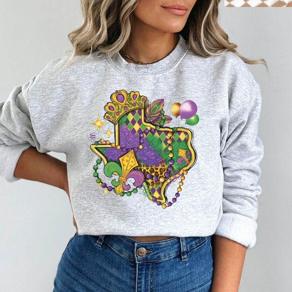 Texas Mardi Gras Crewneck Sweatshirt for Women, Trendy Crewneck Sweatshirt, Custom Sweatshirt, Custom Crewneck, #4937