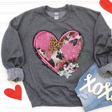 Valentines Day Cow Print Heart Crewneck Sweatshirt for Women, Trendy Crewneck Sweatshirt, Custom Sweatshirt, Custom Crewneck, #4951