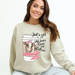 Cow Lover Coffee Lover Crewneck Sweatshirt for Women, Trendy Crewneck Sweatshirt, Custom Sweatshirt, Custom T-Shirt, #5055