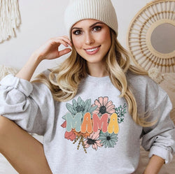 Floral Boho Mama Crewneck Sweatshirt for Women, Trendy Crewneck Sweatshirt, Custom Sweatshirt, Custom T-Shirt, #5087