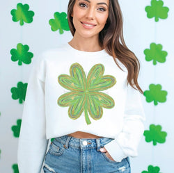 Gold Foil Shamrock St. Patricks Day Crewneck Sweatshirt for Women, Trendy Crewneck Sweatshirt, Custom Sweatshirt, Custom T-Shirt, #5059